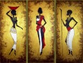 black women with gold powder in triptych African